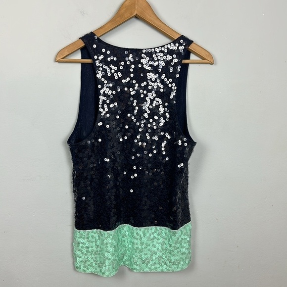 J Crew Navy color blocked sequined tank top Sz M - Picture 7 of 9